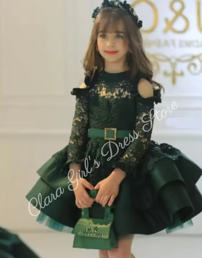 Vestido elegante de princesa con flores para niña, vestido de boda de encaje hasta la rodilla de satén para niña, vestido de primera comunión para fiesta de cumpleaños