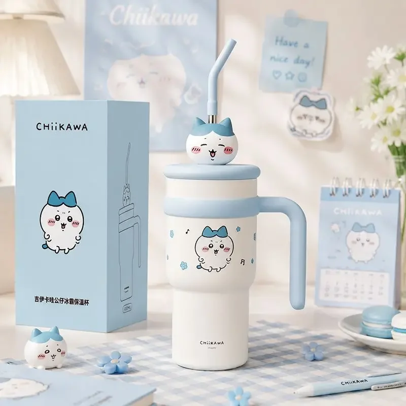 Chiikawa Insulated Tumbler Straw Usagi Hachiware Momonga Large Capacity Cute Cartoon Hot Cold Cup Gift For Women Girls Anime
