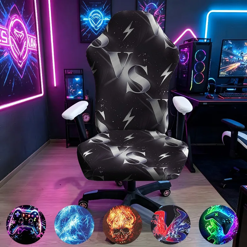 Elastic stretchable e-sports chair cover neon gamepad lightning skull game chair cover computer e-sports chair protective cover