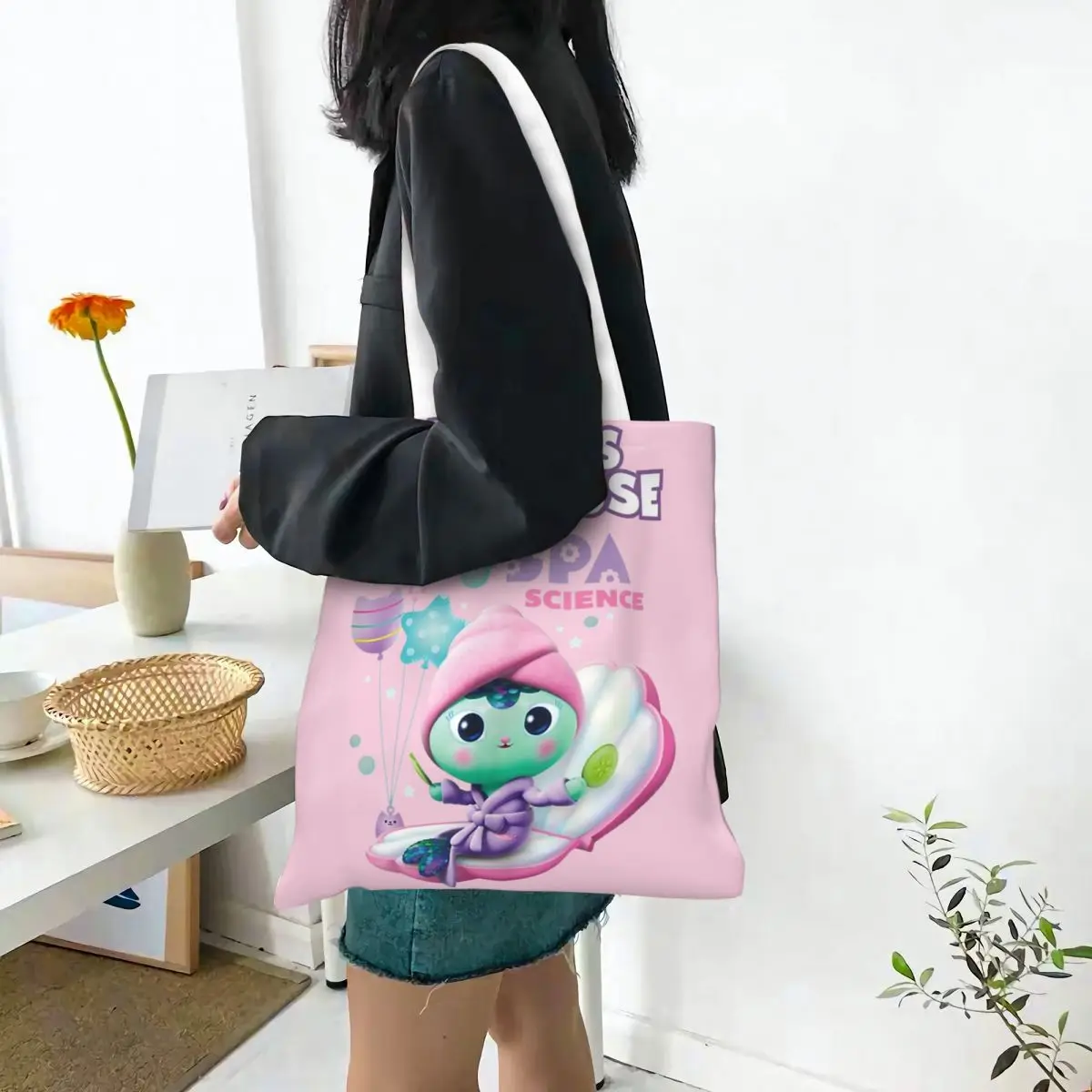 Kids Love Gabby's Dollhouse MerCat Spa Science Canvas Tote Bag Reusable Unique Design Casual Bags for Women Men