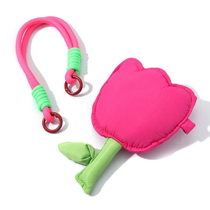 Storage Bag New Tulip Cute Flower Wristband Keychain Wireless Bluetooth Anti Drop Earphone Case Bag Data Cable Coins,Keys,