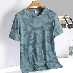 Camouflage ice silk short sleeved T-shirt for men's summer sports shirt trend breathable loose running clothes basketball suit