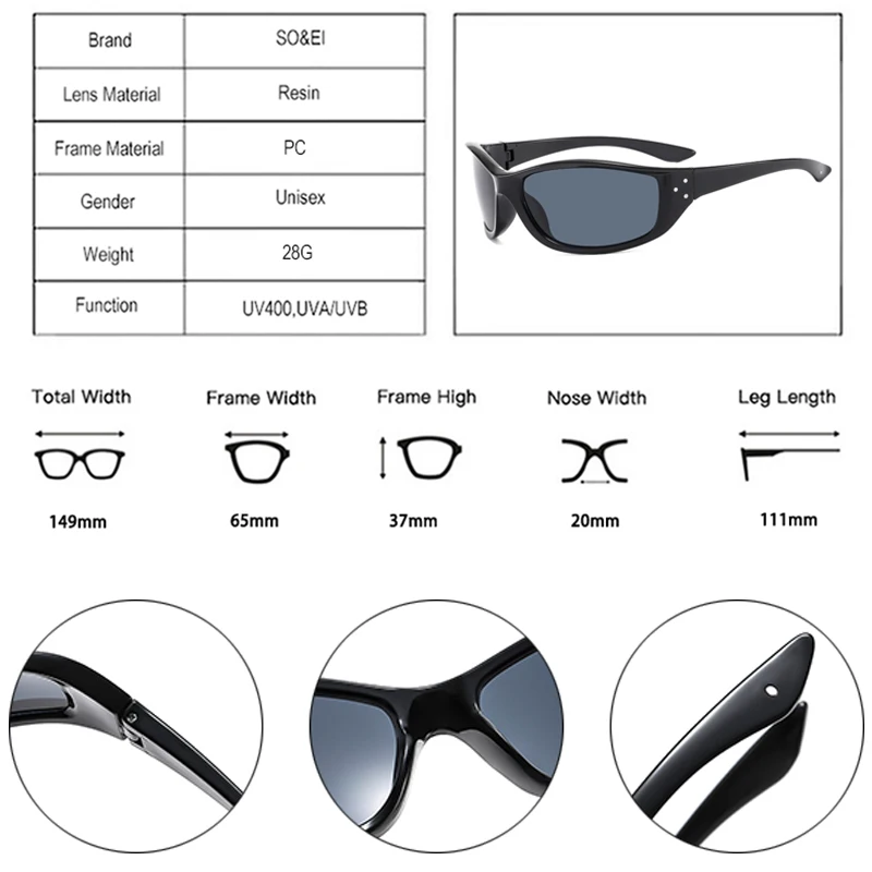 SO & EI kacamata hitam Retro Y2K warna permen kacamata hitam wanita modis paku keling olahraga luar ruangan Punk kacamata hitam trendi pria