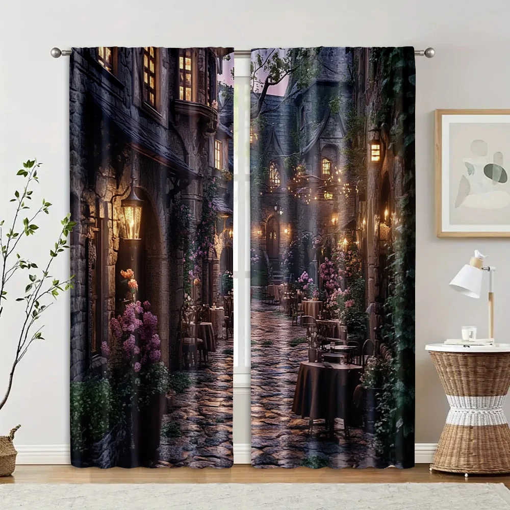 2 pcs, filtering curtains (excluding rods, non-movable, without batteries) A charming rainy day for use in bedrooms and living