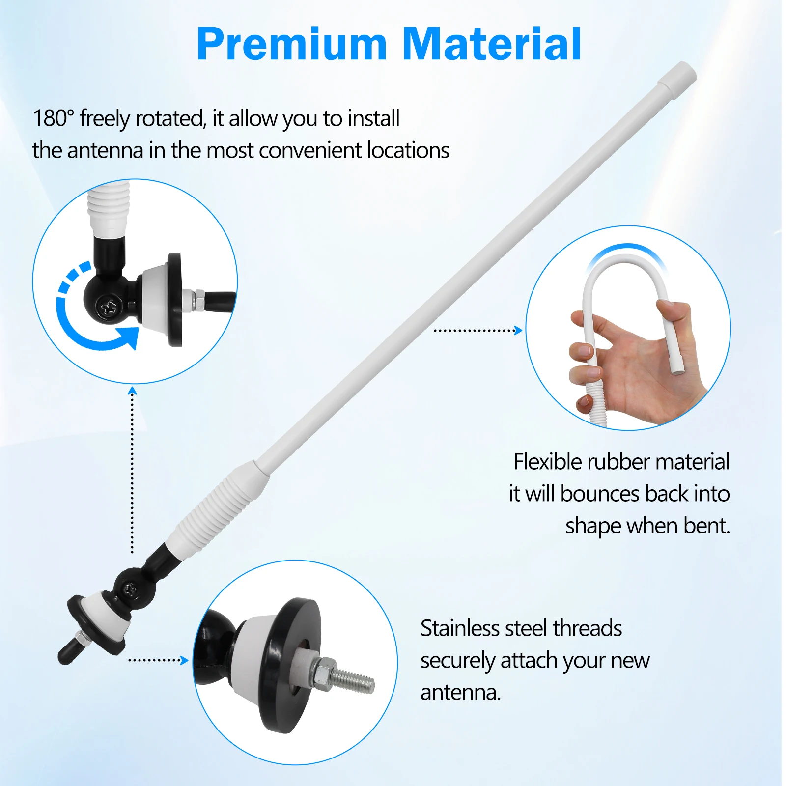 Studiofinix Marine Waterproof Antenna - Rubber Duck Dipole Flexible Mast, Supports FM/AM for Boat Radio, Car, ATV, UTV, RZR, SPA