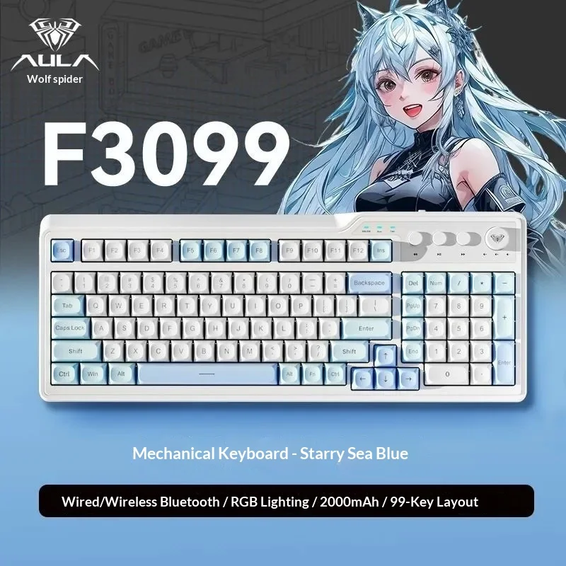 

Wolf Spider F3099 Пленочная клавиатура Механическая RGB-подсветка Три режима Световой звук Тактильная сенсация Киберспортивная игровая офисная клавиатура