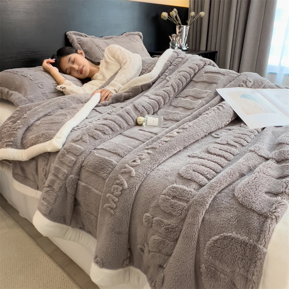 Winter Coral Velvet Blanket Luxury Office Shawl Thickened Couple Sleeping Air Conditioning Nap Sofa Blankets Home Soft Bed Cover