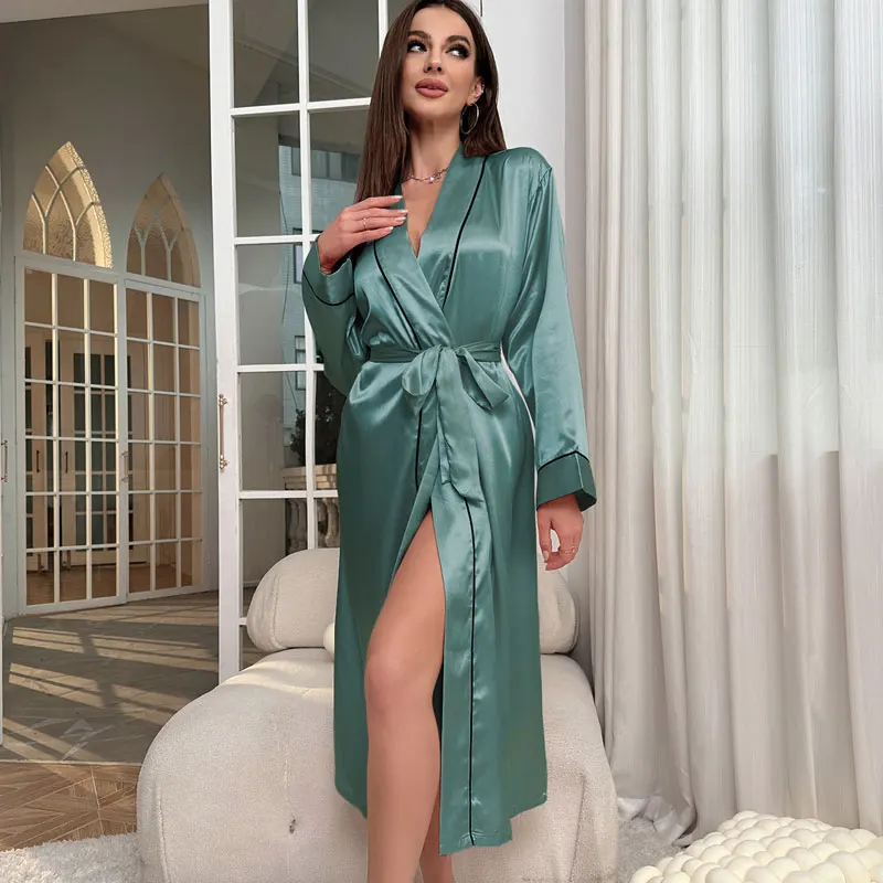 2023 New Women\'s Pajamas V-Neck Robe Top Women Sleepwear Women Nightgown Loose Bathrobe Summer  Silk Robe for Women