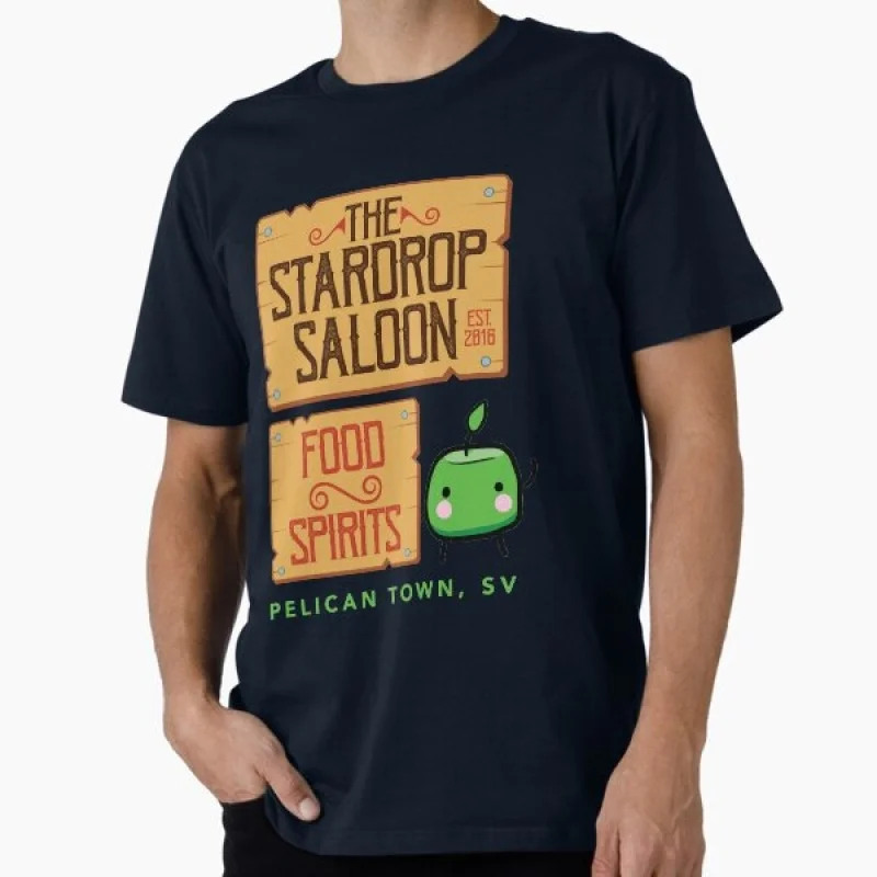 

Stardrop Saloon Funny Stardew Valley Anime Gift t shirt Cartoon Video game Retro pixel Graphic Tee Y2K clothes Large size Tops