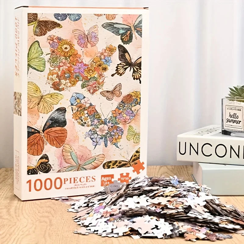

1000 шт. пазл-бабочка — яркий акварельный дизайн, бумажный пазл 70x50 см для взрослых, декоративное настенное искусство