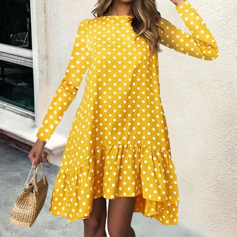 

Amazon Cross border Wish2024 Spring and Autumn European and American Fashion Women's Skirt Polka Dot Ruffle Edge Long sleeved Wo