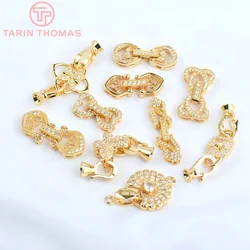 (5057) 9x37MM 24K Gold Color Brass with Zircon Bracelet Connector Clasp High Quality Diy Jewelry Accessories Wholesale