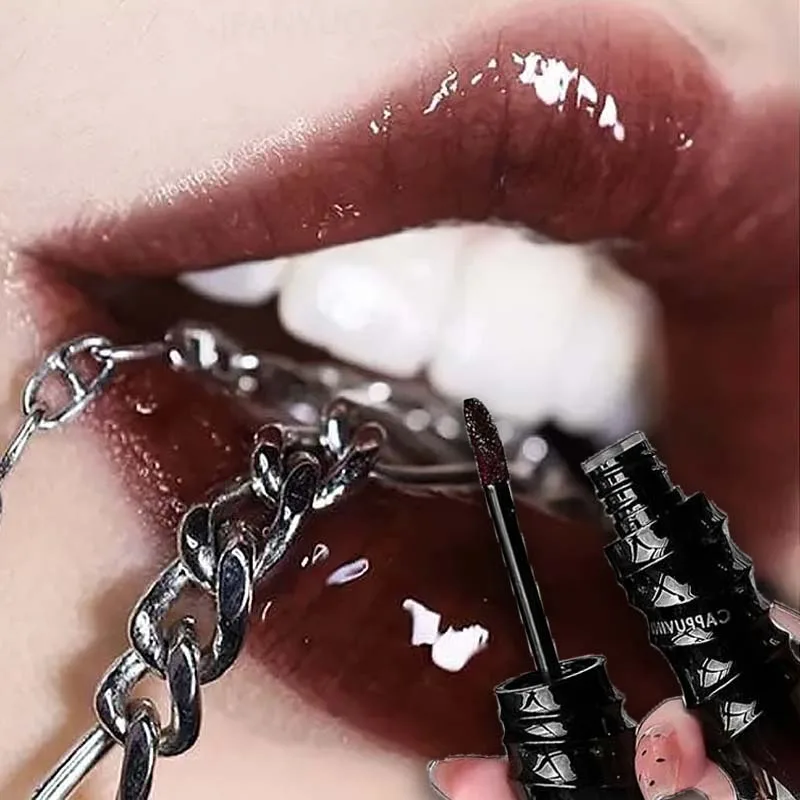 Punk Dark Red Lip Gloss Mirror Shine Moisturizing Texture Non-Sticky Lip Glaze Chocolate Red-Brown Cherry Watery Glossy Lip Tint