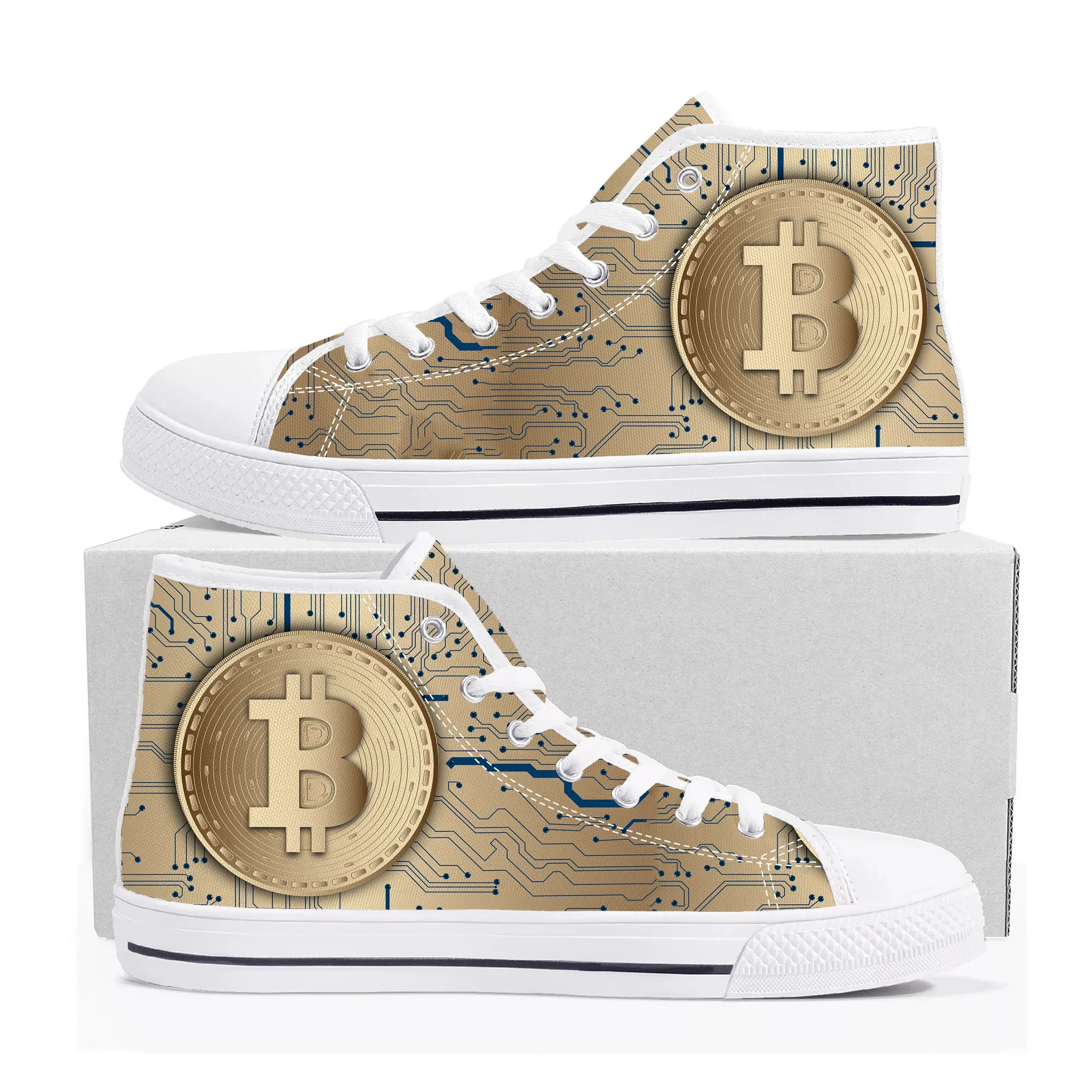 Bitcoin Cryptocurrency Miner BTC Coin High Top Sneakers Mens Womens Teenager Canvas Sneaker Casual Couple Shoes Custom Shoe