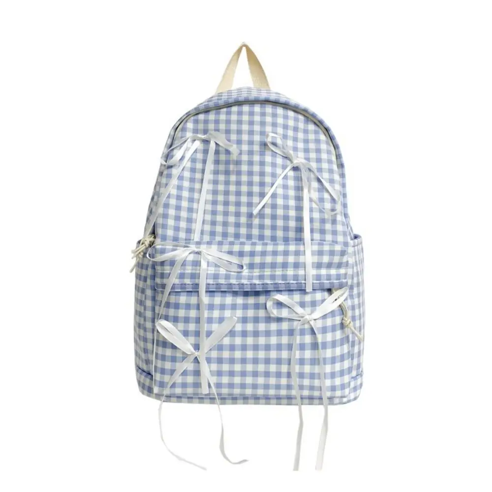 

Casual Nylon Bowknot Backpack Korean Style Large Capacity Student School Bag Y2K Aesthetic Plaid Knapsack Travel