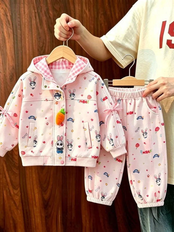 Trendy Zipper Top And Pants Set for Little Girls Autumn Casual Fashionable Baby Clothes Two-Piece Suit Ladylike Style
