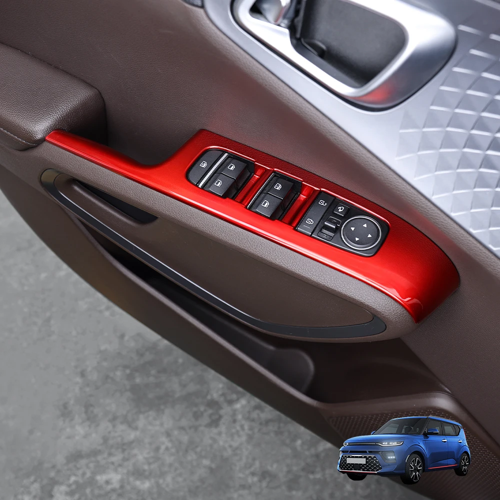 For Kia Soul 2020-2025 Red Window Button Cover Car Gear Shift Cover Center Console Cover Upper Vent Cover Storage Box LHD/RHD
