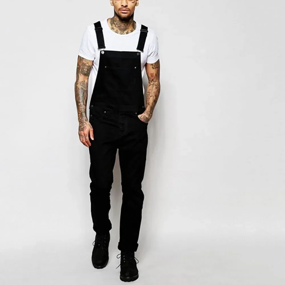 Jumpsuit Men Black Jeans Autumn Mens Overalls 2025 One Piece Casual Loose Long Denim Pants Straight Rompers Long Jeans Punk