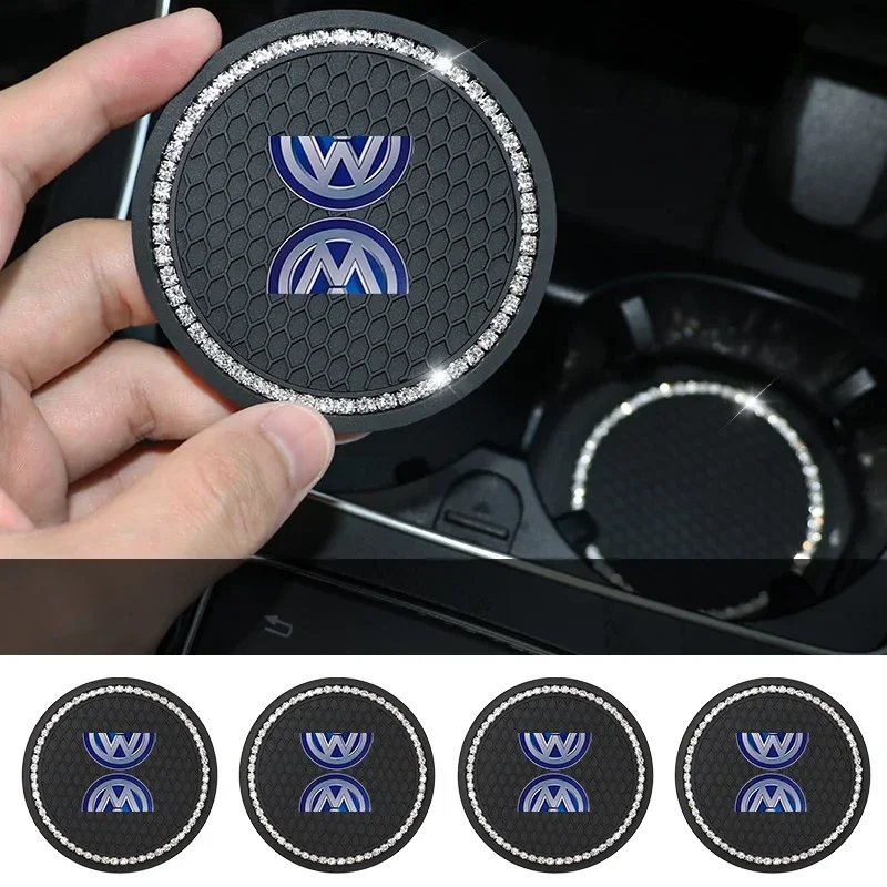 

Car Stickers 2025 Hot For VW New Car Water Cup Pad Holders Non-slip Diamond Rhinestone Rubber Mat For Volkswagen CC R-Line GTI