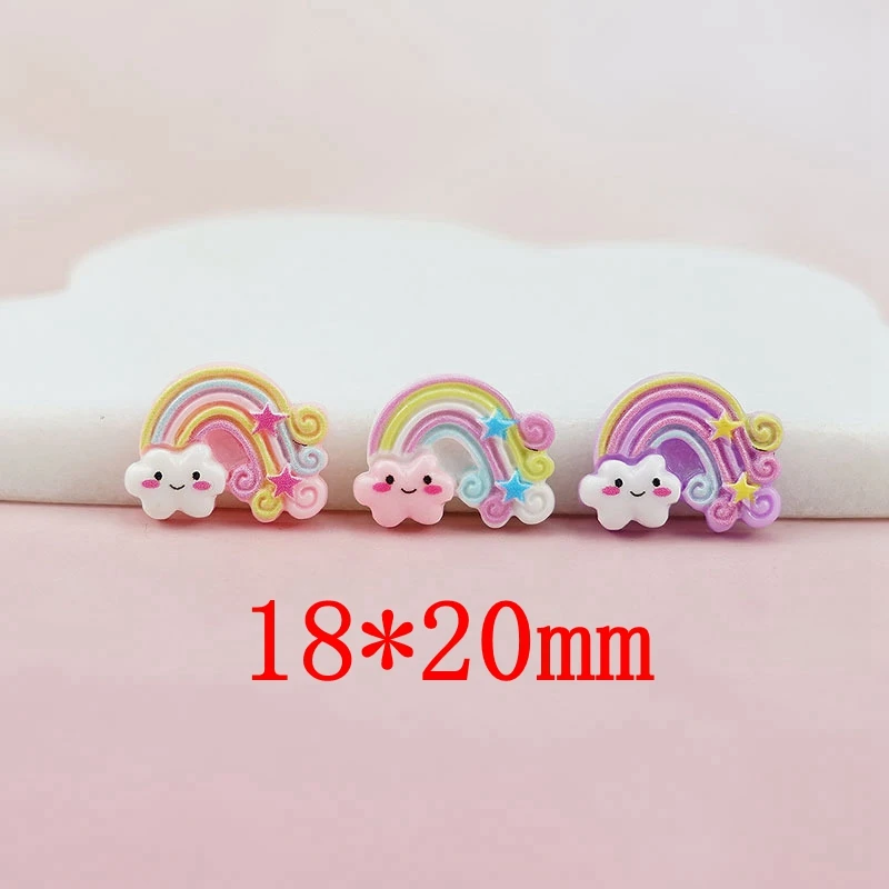 20Pcs New Mini Cartoon Rainbow Flat Back Resin Cabochon Scrapbook Diy Wedding Hairpin Accessories Embellishments Craft