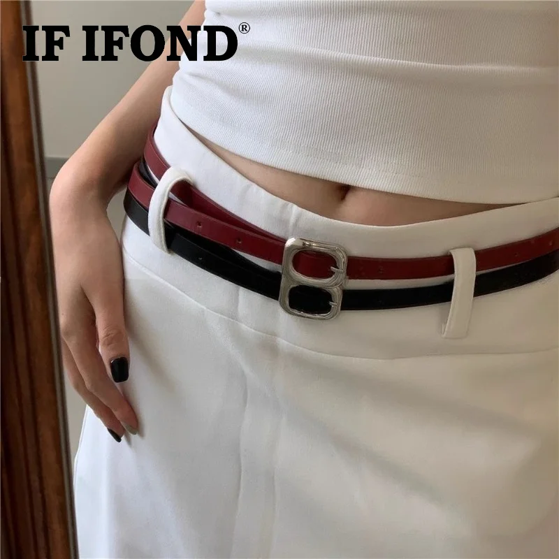 IF IFOND Exquisite Vintage Slim Belt with Simple Square Buckle—High-Quality Versatile Casual and Suit Belt for Women