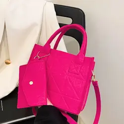 Solid Color Small Square Bag Felt Shoulder Bag Simple Handbag for Spring Women