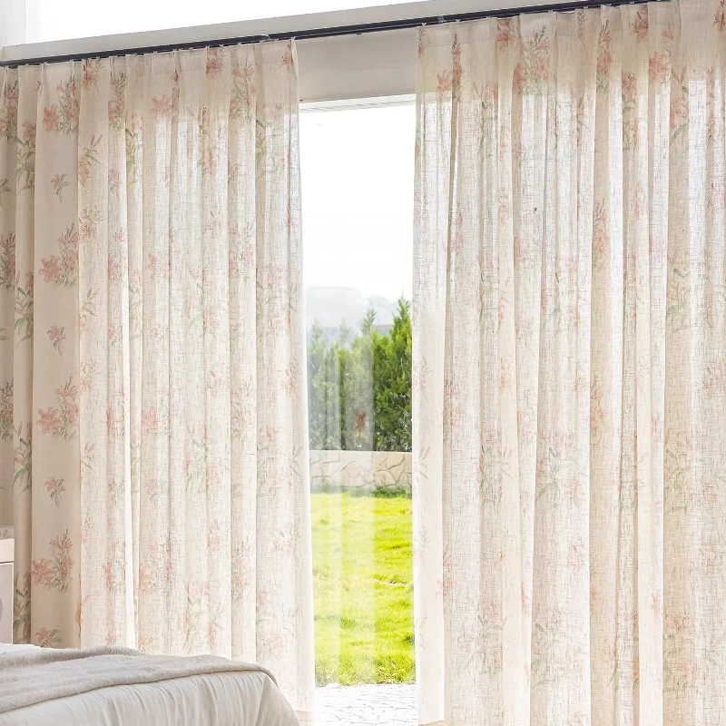 Custom Size Linen‑textured Semi‑opaque Translucent Sheer Window Elegant Curtains Sun Protection Shade for Living Room Bedroom