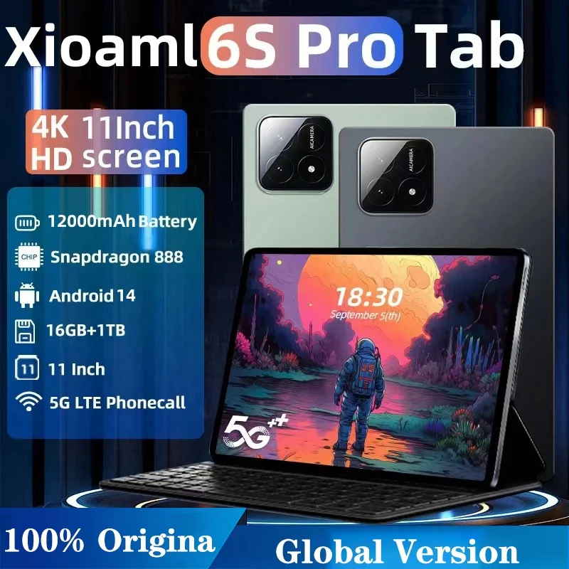 2024 جديد الأصلي XioamI Pad 6S Pro اللوحي 11 بوصة HD 4K أندرويد 14 16GB + 1T 12000mAh 5G المزدوج سيم بلوتوث واي فاي GPS WPS الكمبيوتر اللوحي