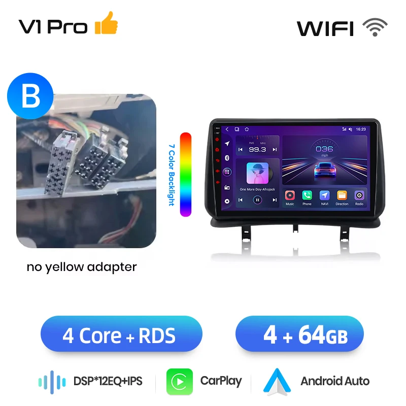 Junsun draadloze CarPlay Android Auto autoradio voor Renault Clio 3 (Mk3 / BR/CR) 2005-2014 met ingebouwde koelventilator, Android GPS navigatie, multimediaspeler, WiFi, DSP, RDS, BT, SWC, IPS