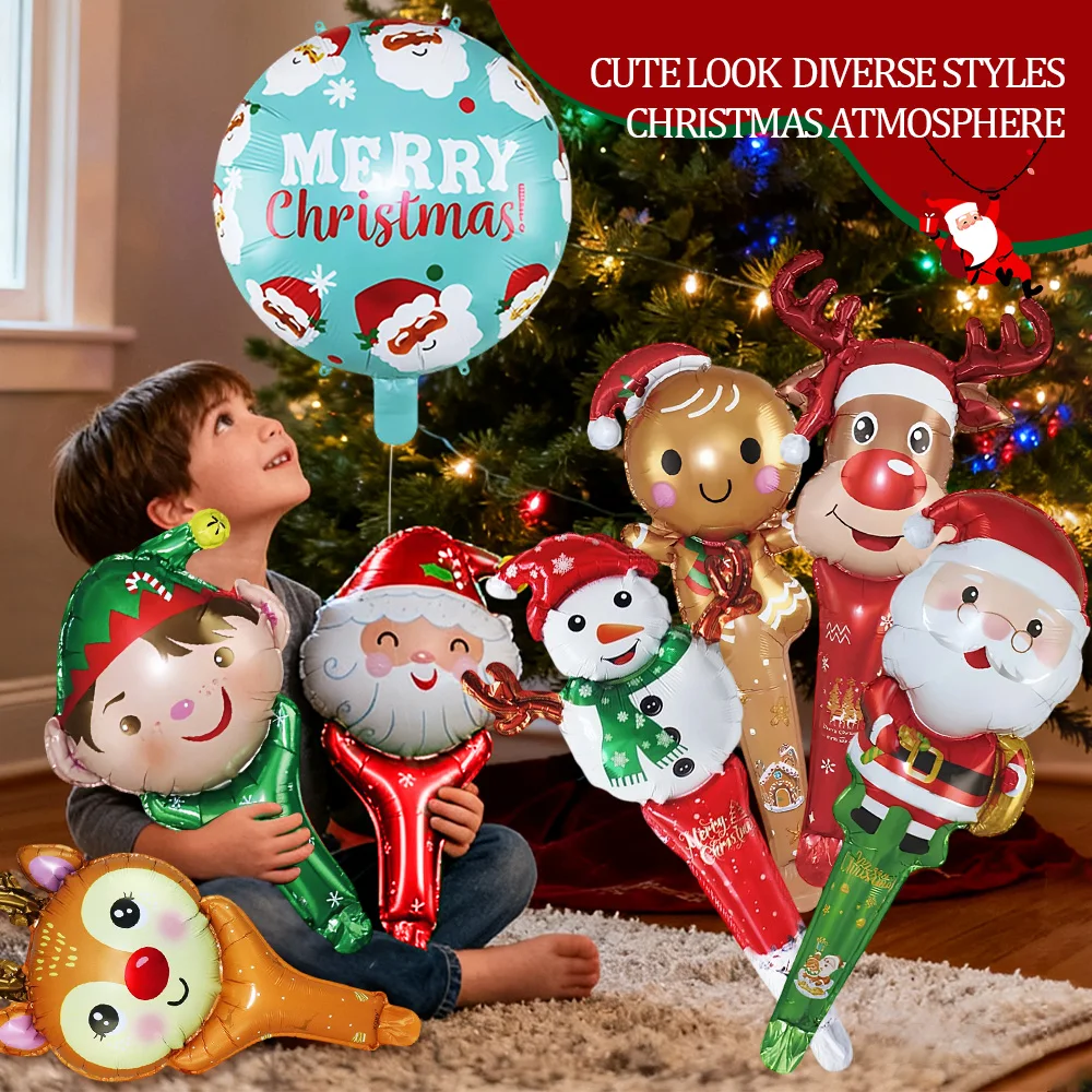 

Handheld Christmas Aluminium Foil Ballon Stick Santa Claus Snowman Elk for New Year Home Decor Outdoor Activities Party Supplies