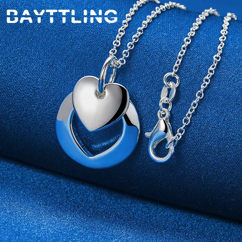 Fashion 925 Sterling Silver 16-30 Inches Fine Double Heart Necklace Men Women Charm Wedding Engagement Gift Jewelry