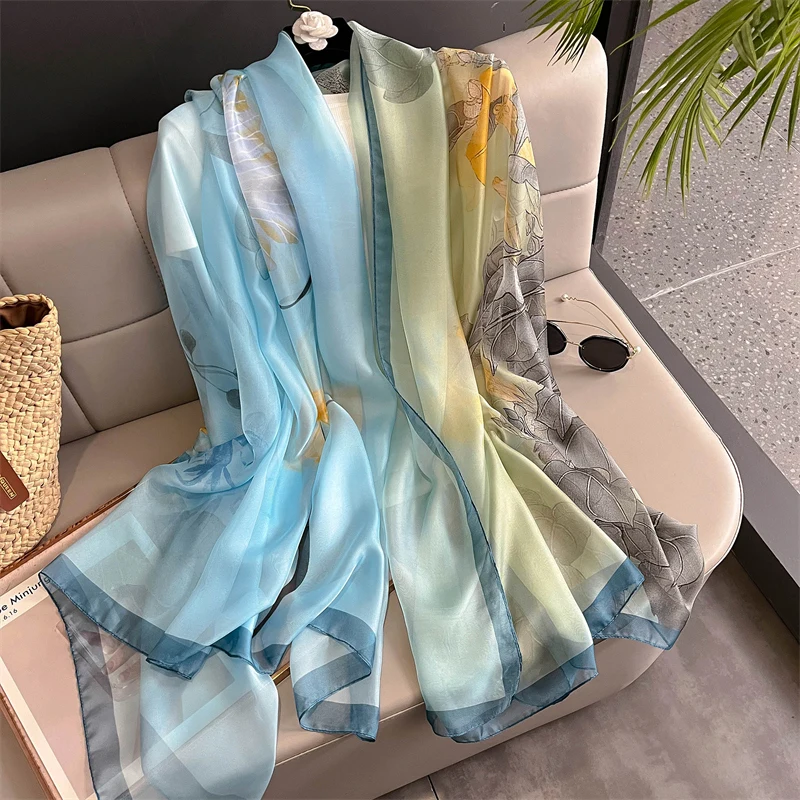 Women Fashoin Large Silk hijab Summer Scarf Print Beach Stole Ssunscreen Shawl Wraps Female Headkerchief Bandana Echarpe