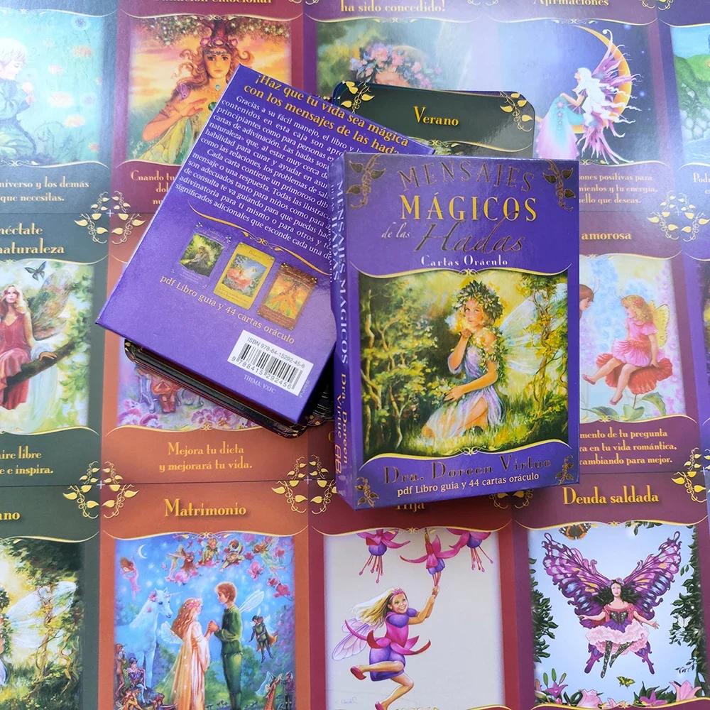 

Карты Oracle с волшебными посланиями из феи, испанское издание, 44-колода карт и руководство в формате PDF от Doreen Virtue, 12*8,7 см