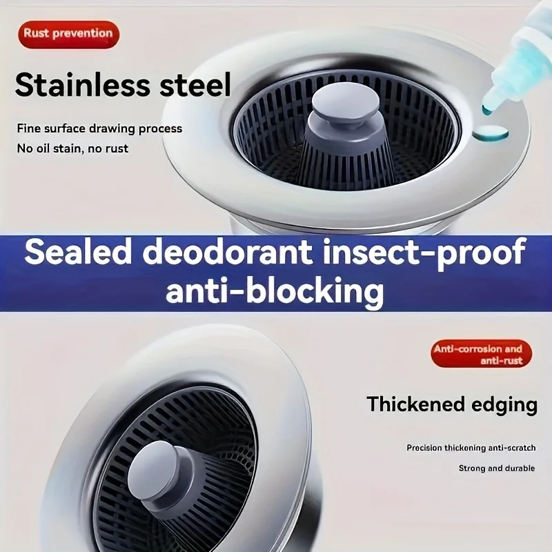 3 in 1 Pop Up ABS Silver Plated Sink Kitchen Filter Sink Strainer Drain Basket Stopping Blockage Bouncing Core Leak-proof Plug