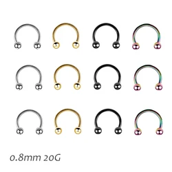6Pcs/Pack 20G 0.8mm Circular Barbell Horseshoe Septum Ring Cartilage Tragus Nose Hoop Body Pirercing Jewelry-CBB Stainless Steel