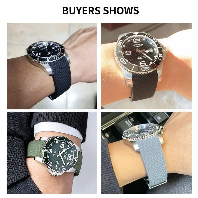 For Longines Conquest Diamond Patterns Arc Interface Rubber 21mm Strap Men L3.742/644 Series Sports Diving Silicone Accessories