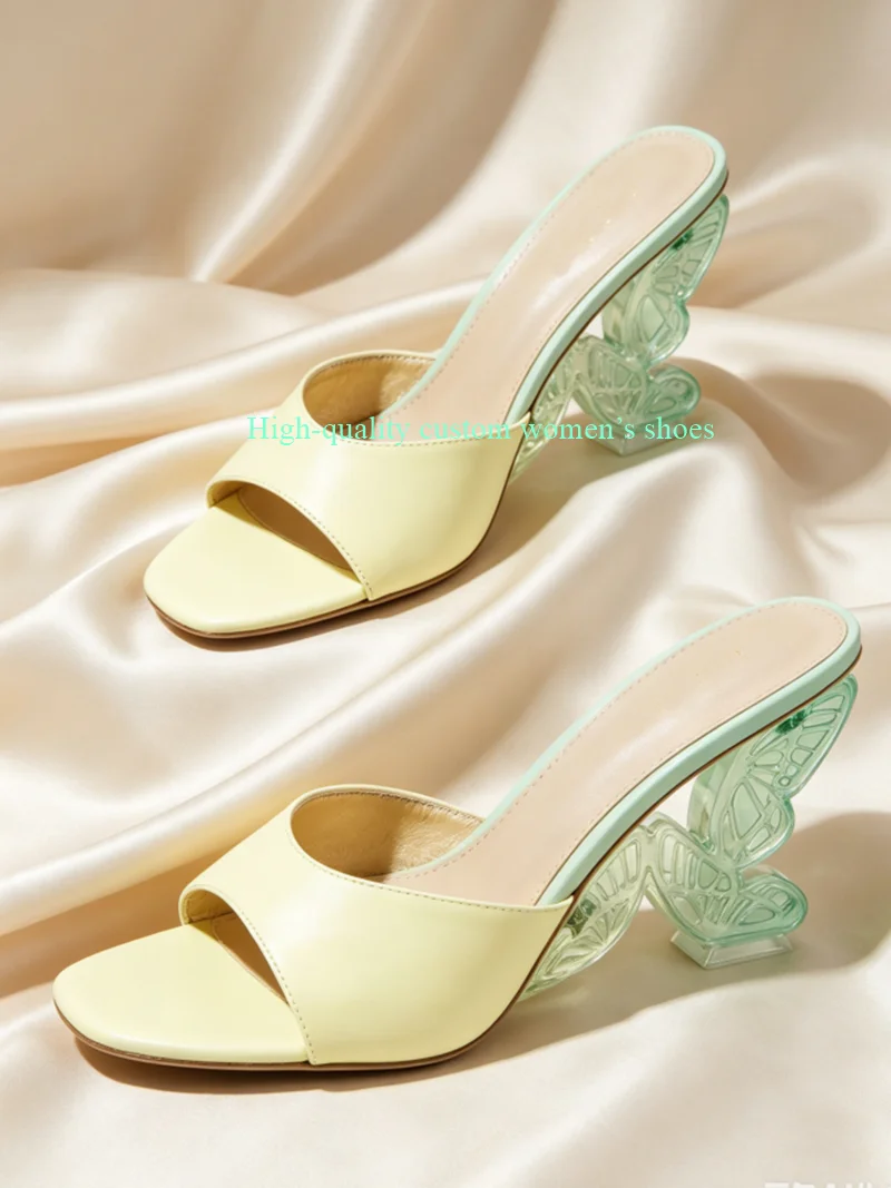 Transparent Gradient Colors Butterfly Wings Shape Shallow High-Heeled Sandals Round Head Toe Luxury For Women Runway Shoes view 4