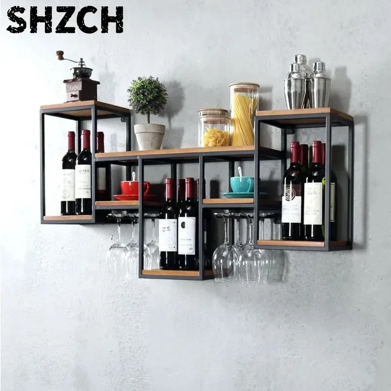 Wall-Mounted Vino Repository Storage Innovation Restaurant Bottle and Glass Exhibition Chic Holder European Metallic Art