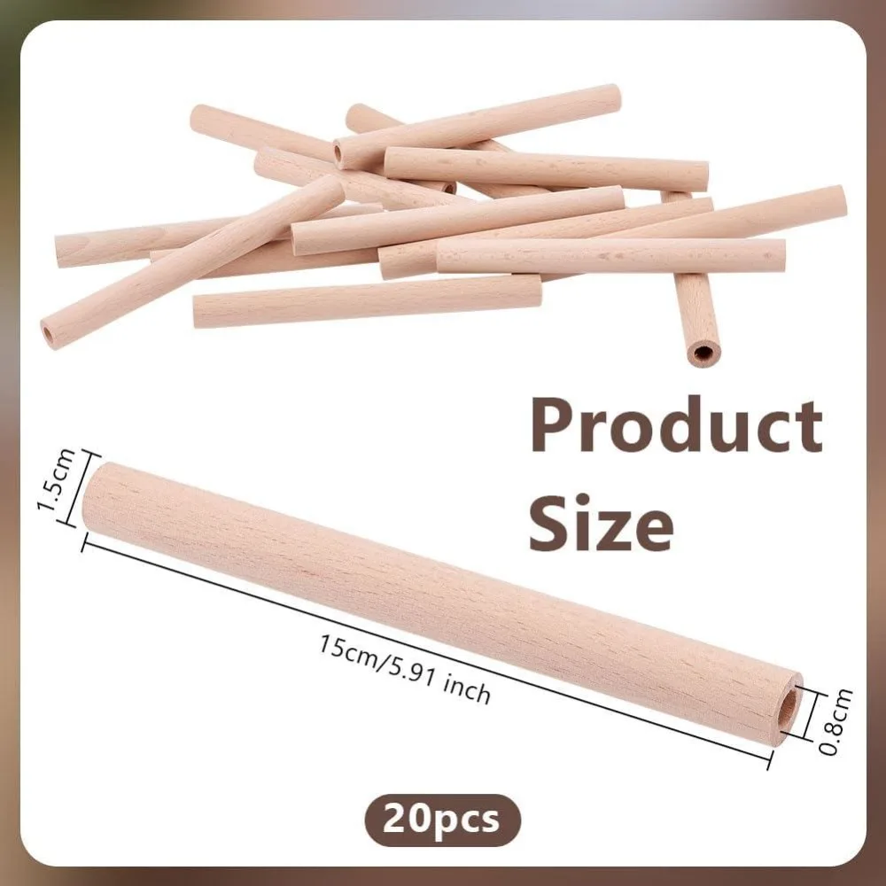 20Pcs 5.9x0.6 Inch Hollow Wood Sticks Round Wooden Dowel Rods with 0.3 Inch/8mm Hole Unfinished Beech Wood Rods Wood Round Rods