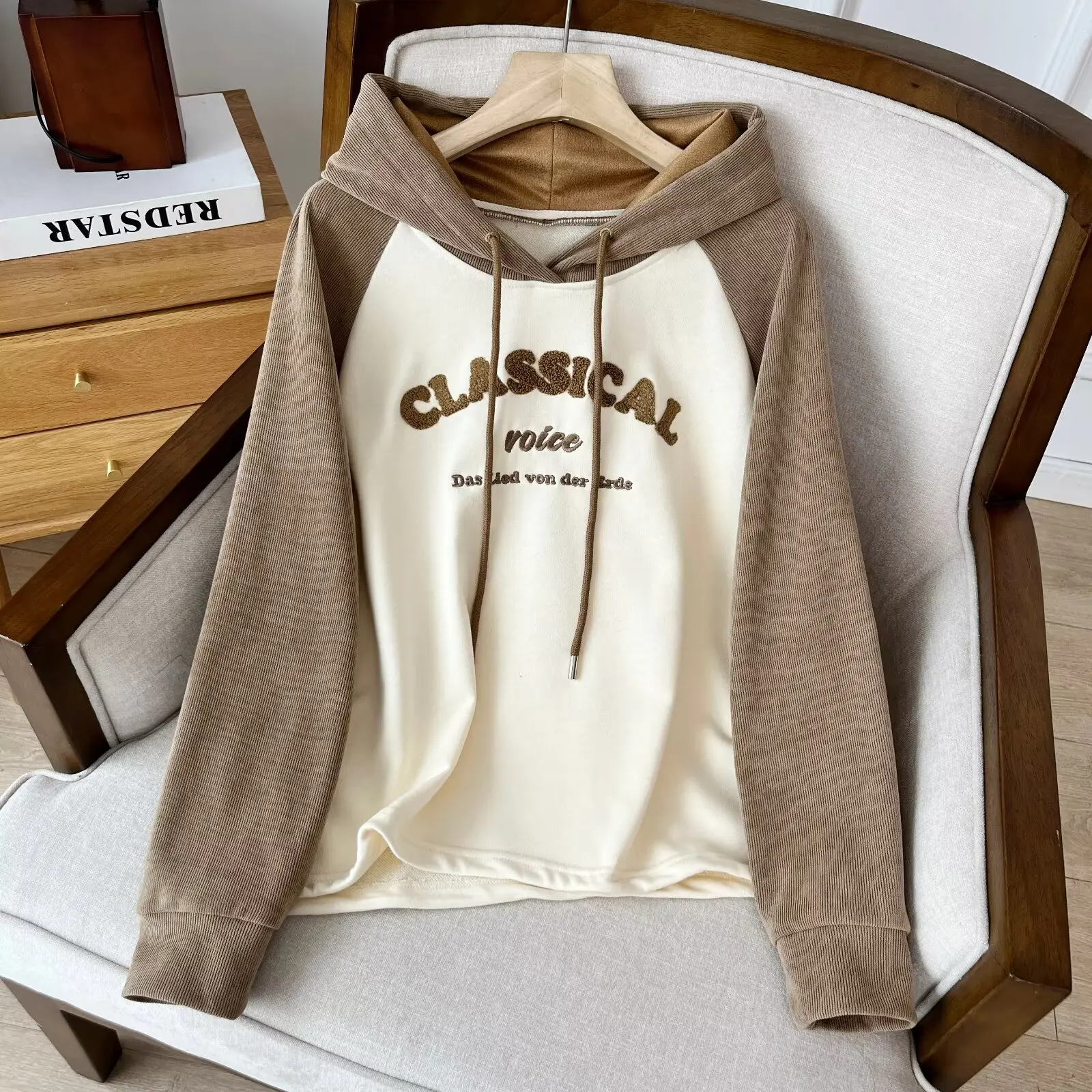 Women's Loose Fit Long Sve Hoodie Jaet Spring 2025 Color Blo oulder Insert Design Versatile Outerwear Casual Sle