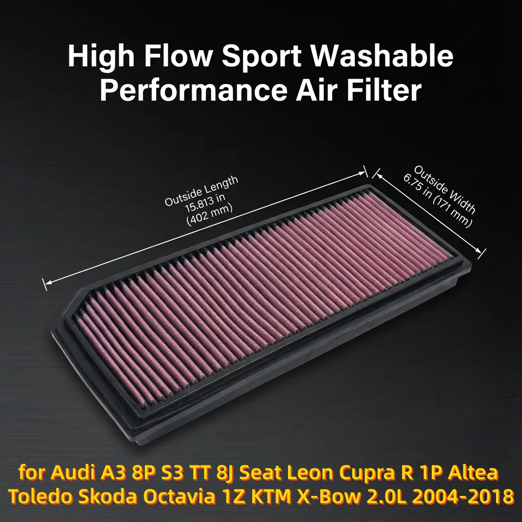 

for Audi A3 8P S3 TT 8J Seat Leon Cupra R 1P Altea Toledo Skoda Octavia 1Z KTM X-Bow 2.0L 2004-2018 High Flow Air Filter 33-2888