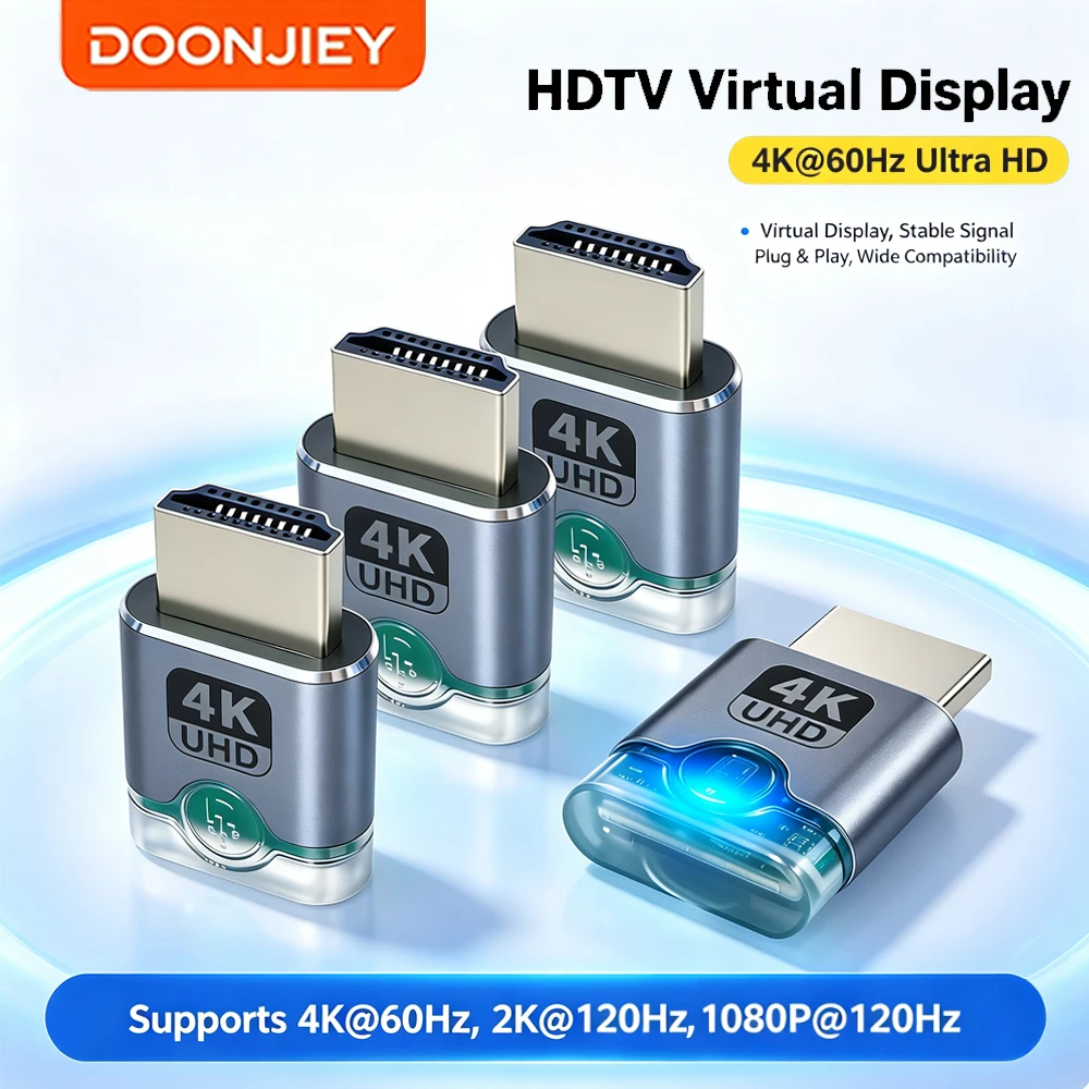 DOONJIEY 4 Pack 4K HDMI Display Emulator & DP Dummy Plug  Virtual Monitor for Gaming & Screen Lock Bypass Adapter