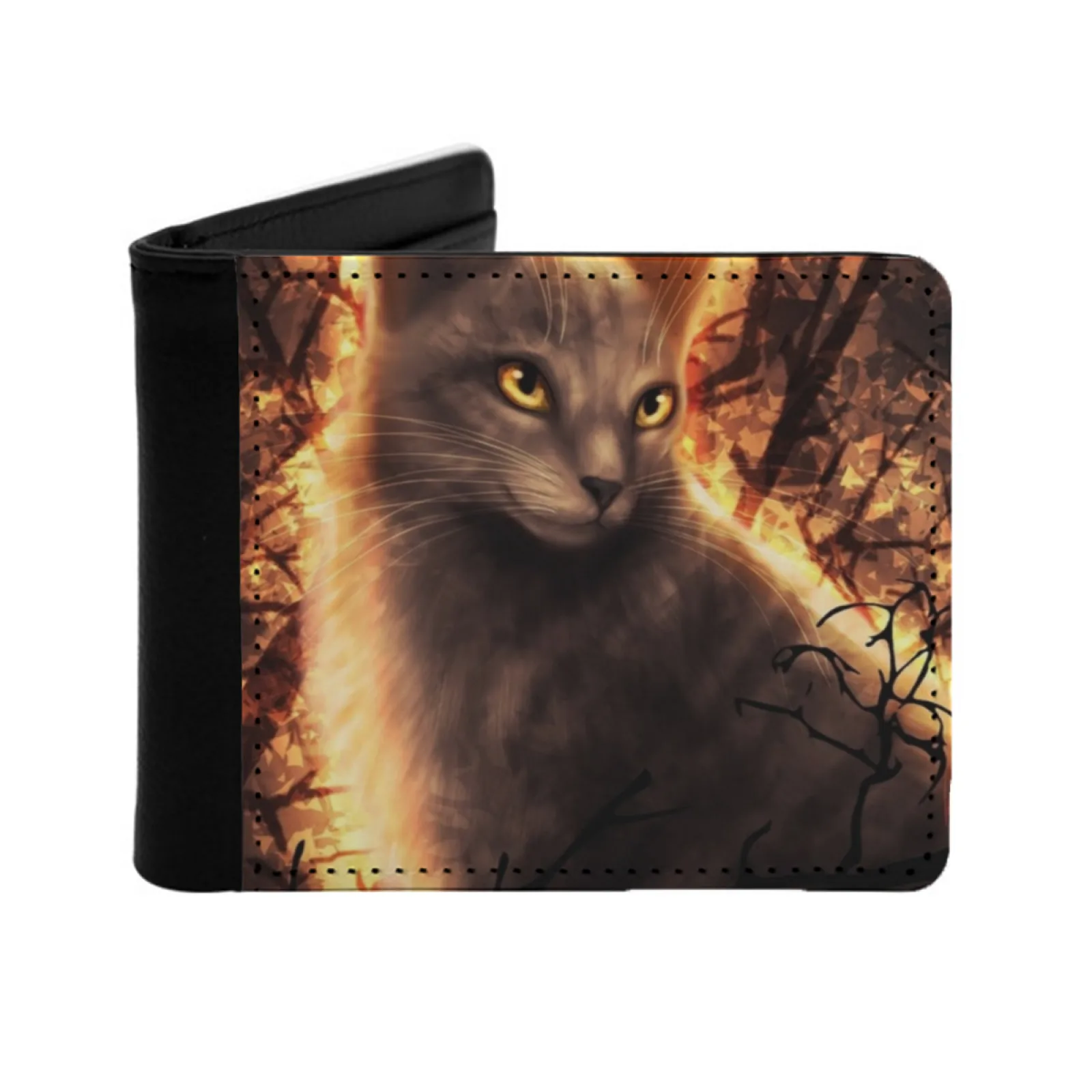 Folha curta carteiras masculinas titular do cartão de crédito retro carteira masculina carteira de couro do plutônio gato gatos mágicos bonito fantasia gatinho piscina