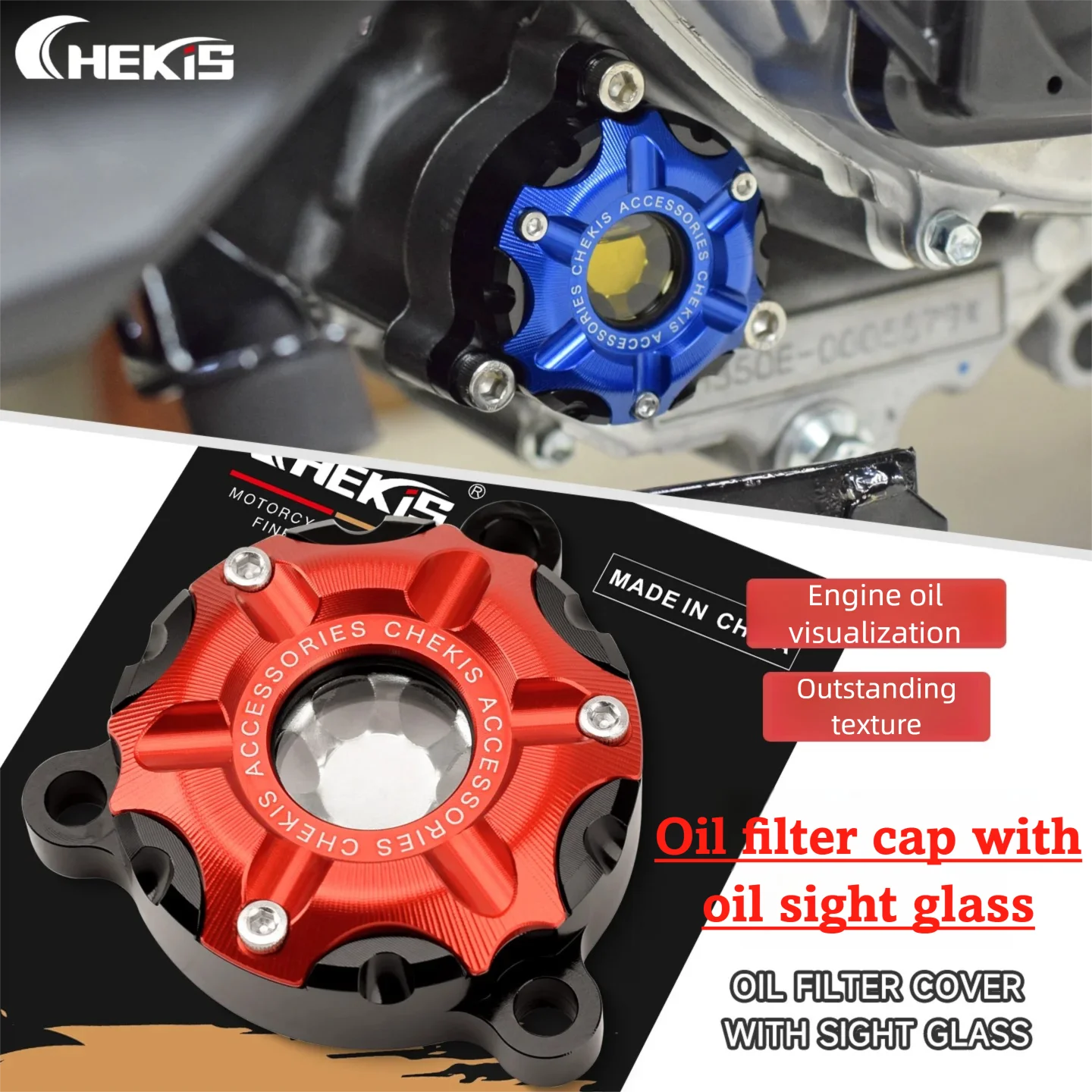 Chekis Is Suitable for Yamaha Xmax250/300/400 V1 V2 V3 Modification Parts, Visual Oil Filter Cover, Oil Filter Cover with Lens, Decorative Cover for Observing Oil