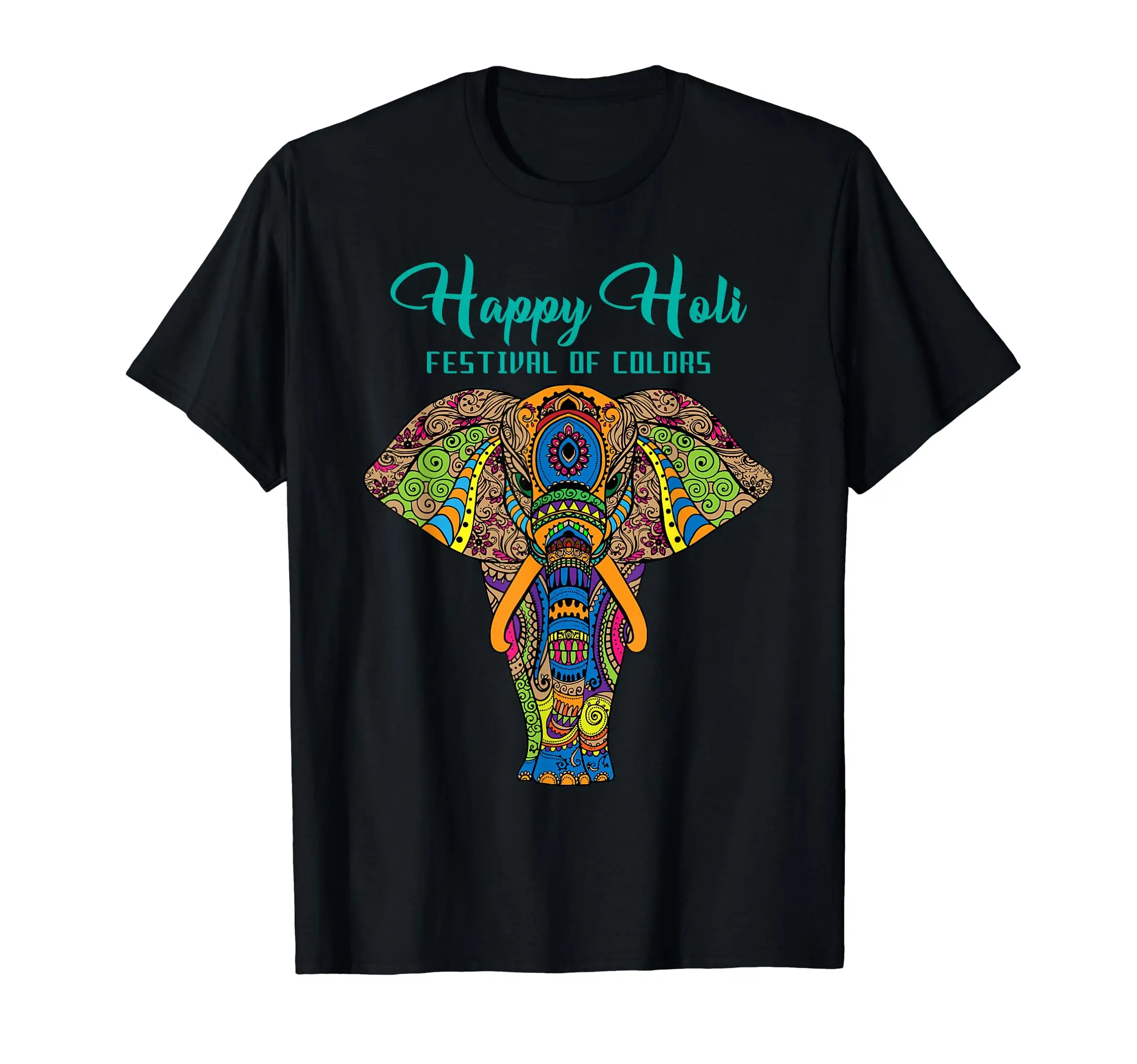 

High Quality Shirt Happy Holi T-Shirt Colors India Hindu Spring Elephant Holi T-Shirt Vintage Cotton O-Neck Tee