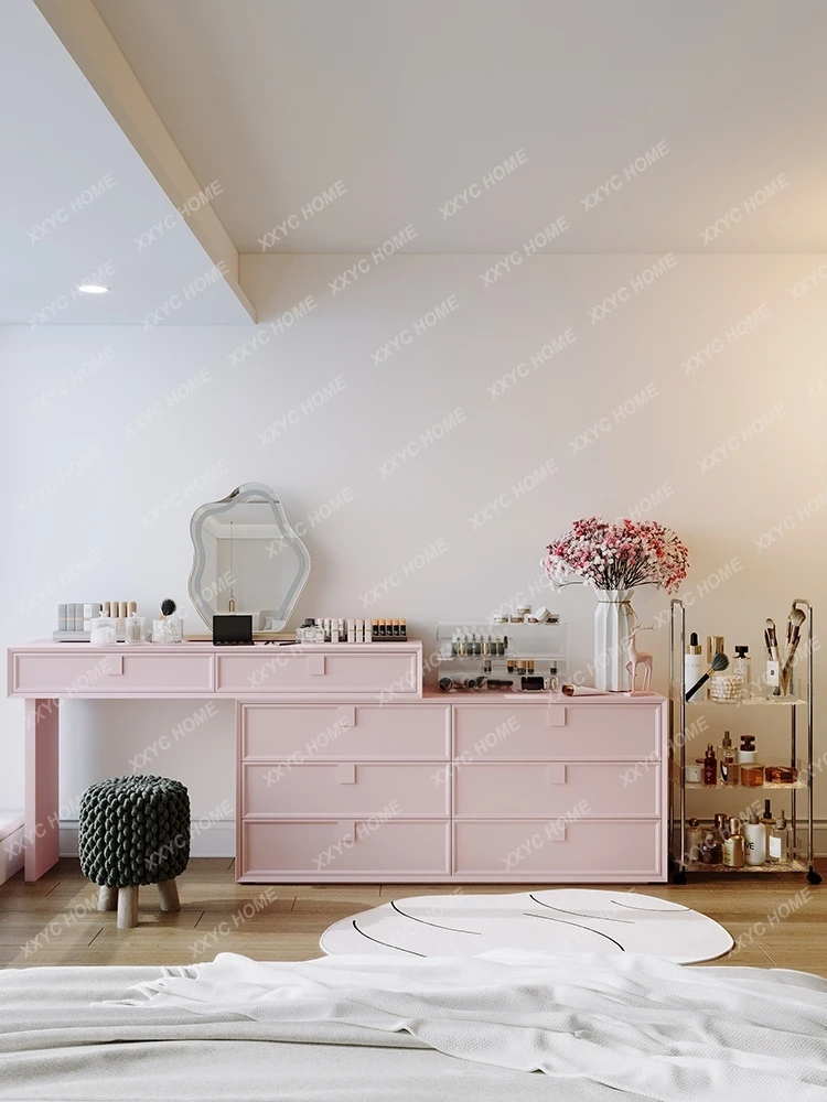 Cream wind solid wood cosmetic cabinet dresser integrated