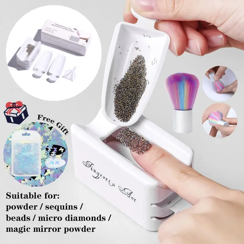 Nail Glitter Powder Drill Recycling Box Dip Irridescent Container Manicure Nails Art Accesoires Storage Tools Nail Sequins Set