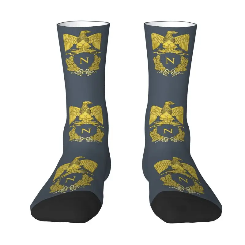 Custom Funny Printed Napoleon Bonaparte Emblem Socks for Women Men Stretchy Summer Autumn Winter France French Empire Crew Socks