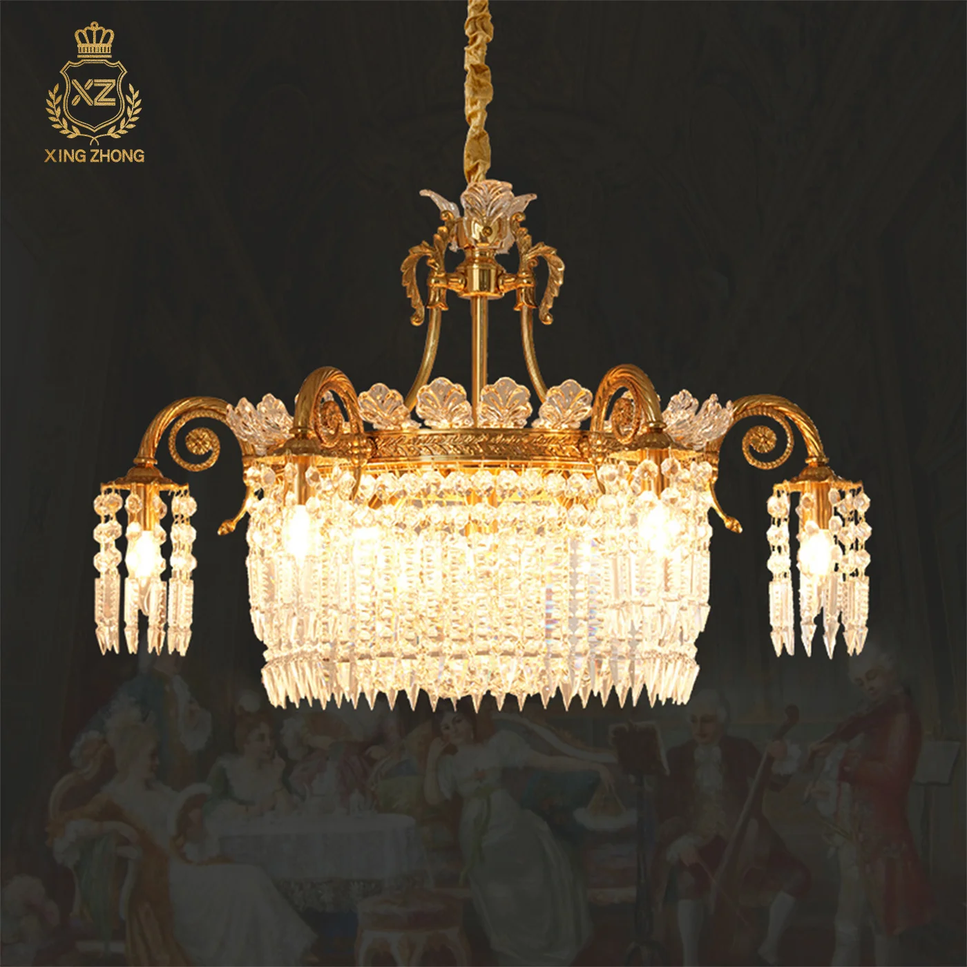 

European Baroque Luxury Crystal Living Room Dining Room Decor Chandelier Bedroom Apartment Classic Copper Pendant Light