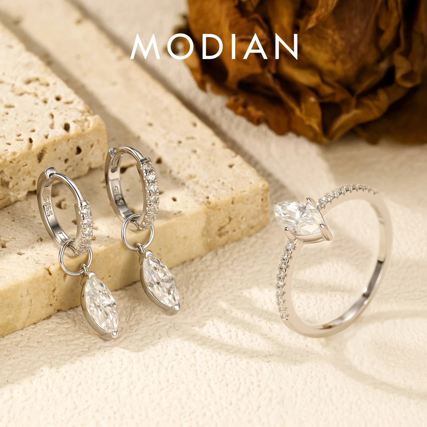 

MODIAN D Color Rhombic Moissanite 925 Sterling Silver Classic Wedding Jewelry Sets Elegant Hoop Earrings & Rings For Women Gifts